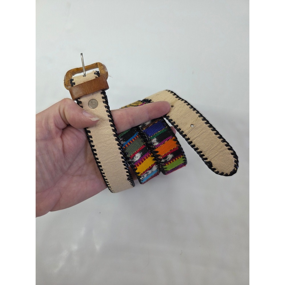 Vintage Woven Multi-Color Leather Whipstitch Belt Size 36 Boho Southwestern